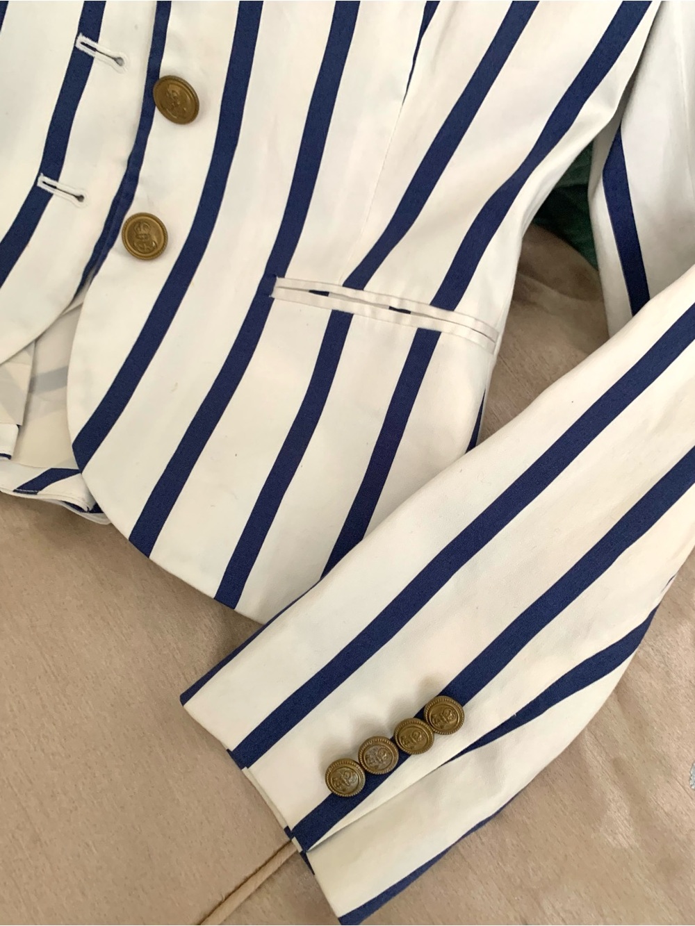 Ralph Lauren Navy Blue & White Nautical Striped Button-Front Jacket Blazer - Picture 6 of 11